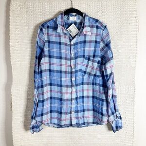 CP SHADES blue and red plaid linen Jay long sleeve button front top